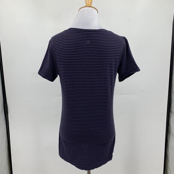 Lululemon Shirt Womens 6/8 Purple Black Every Yogi Scoop Neck Striped Active Tee - Picture 5 of 9